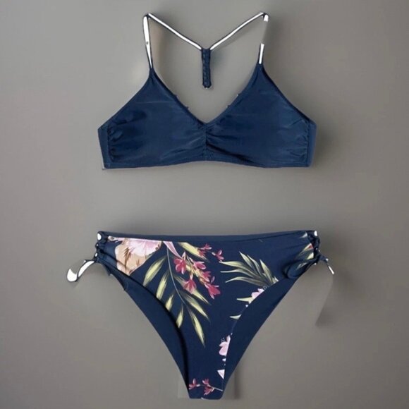 Cupshe Blue Floral Bikini XL Reversible 2 Piece Swimsuit Braided Straps Cheeky - Picture 5 of 10